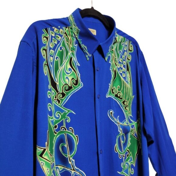 Men's Blue Batik Long Sleeve Shirt - Picture 2 of 14